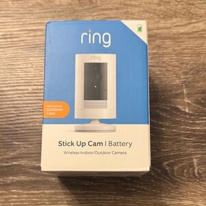 Ring Stick Up Cam Battery in White and Blue